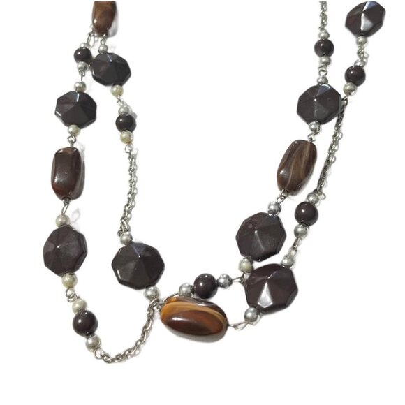 Brown Gemstone Link Necklace – 22” Long - Picture 1 of 1